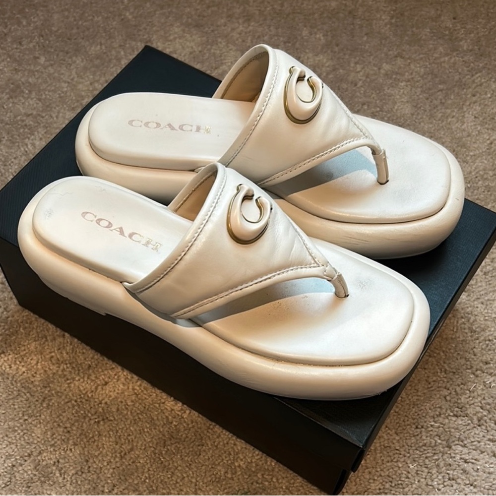 Coach Cream Platform Sandals with Thong Design